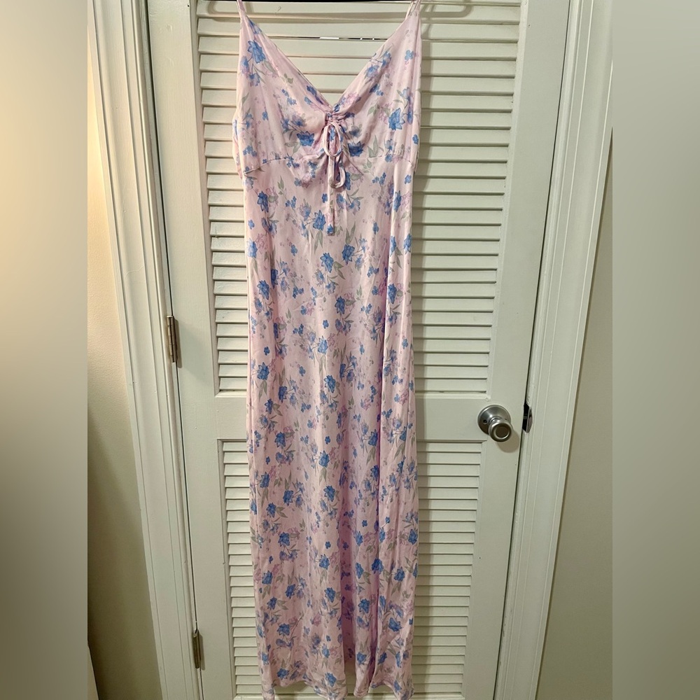 Pink and blue long spaghetti strap summer dress